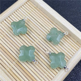 Natural Crystal Faceted Four Leaf Clover Charms, Silver Cap Four-Leaf Flower Gemstone Pendant for DIY Necklace Bracelet Earring Jewelry Making Supplies