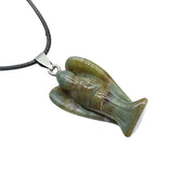 Handmade Craved 1.5Inch Gemstone Angel Pendant Necklace -45CM Black Cord #SN1531