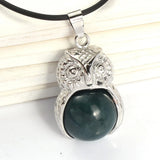 Owl Shape Natural Crystal Pendant Necklace Multi‑Color Healing Gemstone Charm Necklace Spiritual Energy Jewelry for Men Women Gift