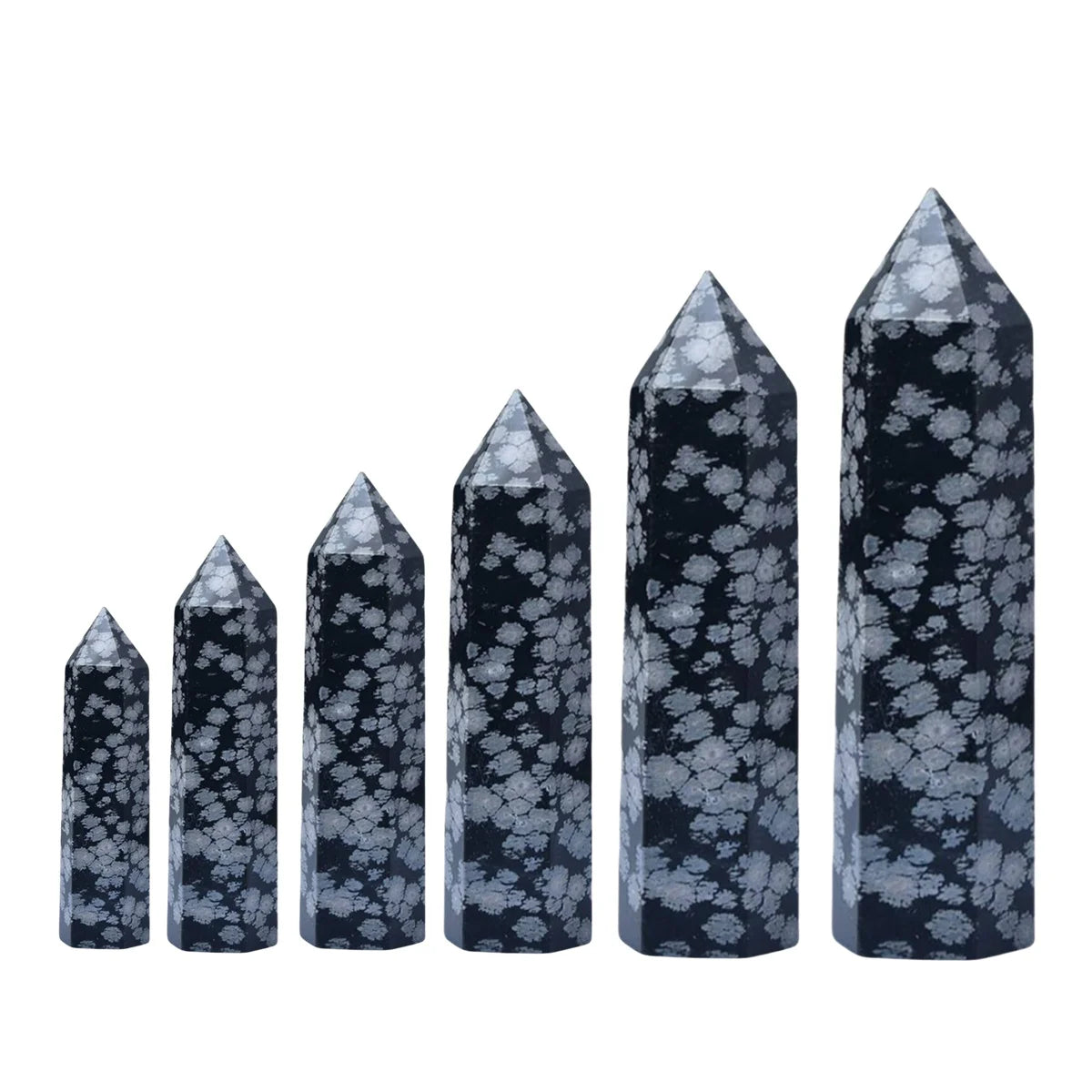 Natural Snowflake Obsidian Crystal Point Tower Polished Hexagonal Obelisk Wand for Home Decor Meditation Crystal Collection Gift