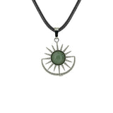 Vintage Sun Burst Crystal Pendant Necklace - Natural Gemstone Leather Cord Choker