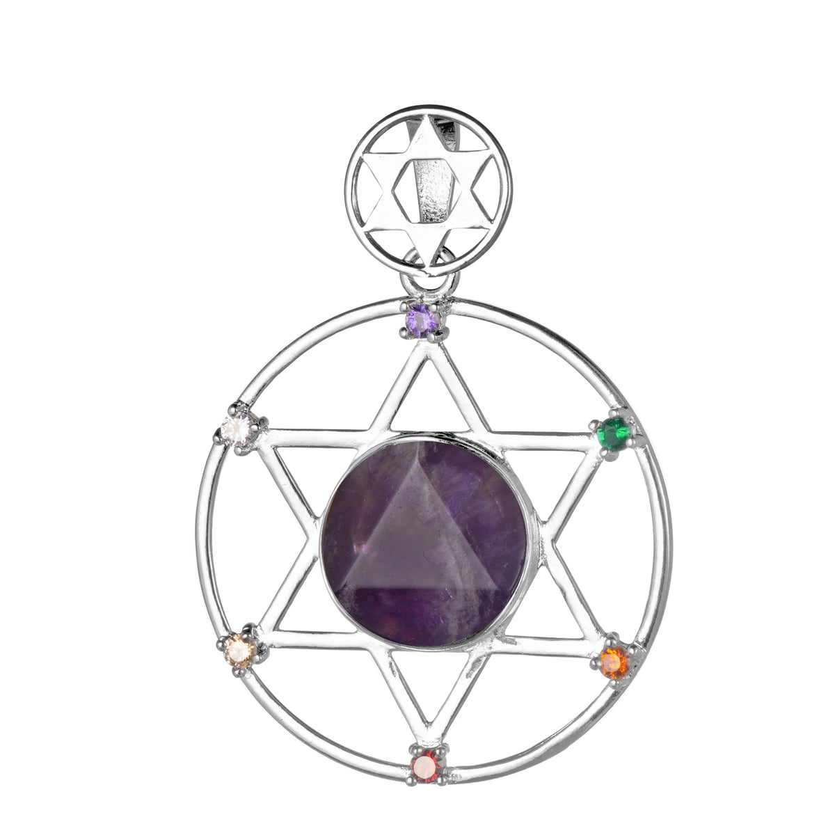 Hexagram 7 Chakra Natural Crystal Pendant Necklace Sacred Geometry Star of David Gemstone Necklace Reiki Energy Healing Spiritual Jewelry for Women Men