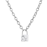 Natural Healing Crystal Lock Pendant Necklace, 20-inch Alloy Chain Chakra Gemstone Jewelry