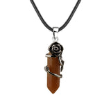 Vintage Rose Wrapped Crystal Pendant Necklace • Hexagonal Bullet Stone Charm • Boho Black Cord Healing Quartz Spiritual Jewelry
