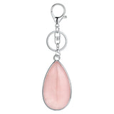 Natural Stone Teardrop Bezel Wrapped Key Chain, Water‑Drop Shaped Gem Charm Chakra Reiki Healing Crystal Keyring for Bag Accessory
