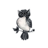 Boho Animal Totem Owl Pendant Necklace, Vintage Antique Silver‑Tone Metal Owl Inlaid Natural Gemstone with Black Cord, Wisdom Symbol Spiritual Necklace
