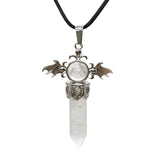 58×36mm Angel Wings Crystal Point Pendant | Natural Gemstone Hexagonal Prism Necklace for Men & Women