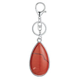 Natural Stone Teardrop Bezel Wrapped Key Chain, Water‑Drop Shaped Gem Charm Chakra Reiki Healing Crystal Keyring for Bag Accessory