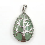 Teardrop Tree of Life Crystal Pendant Necklace Multi Color Natural Gemstone Silver Plated Healing Stone Charm Jewelry for Women Gift