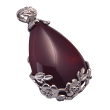 Teardrop Natural Gemstone Pendant, Silver Floral Leaf Wrapped Stone Charm, 45x27mm Pear Shape Crystal Pendant, Boho Reiki Healing Necklace Jewelry