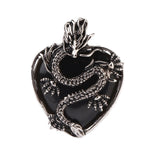 43×32mm Antique Silver Dragon Heart Pendant | Natural Gemstone Gothic Charm for DIY Jewelry