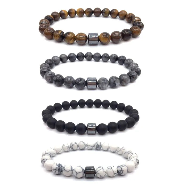 Chakra Healing Crystal Beaded Bracelet Elastic Natural Stone Bracelet with Alloy Barrel Bead Company Souvenir & Holiday Party Gift for Him Her