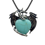 Vintage Silver Alloy Dragon Heart Crystal Necklace | Natural Stone Wax Cord Pterosaur Pendant for Men & Women, Cosplay, Daily Wear
