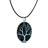 50mm Natural Tiger Eye Tree of Life Pendant Necklace, Silver Wire Wrapped Healing Crystal