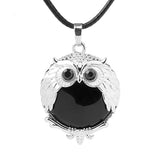 Silver Owl Gemstone Necklace 45CM Black Cord #SN1758 -28X36mm Bird Pendant Choker Jewelry