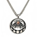 Vintage Moth Moon Phase Necklace - Gothic Stainless Steel Gemstone Amulet - Witchy Celestial Insect Jewelry for Women & Men