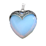 32×38mm Antique Silver Heart Gemstone Pendant | Natural Crystal Retro Love Charm for DIY Jewelry