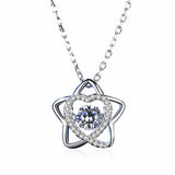 925 Sterling Silver Moissanite Necklace for Women, Star & Heart Design with Sparkling Dancing Stone