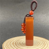 Natural Polished Rectangle Crystal Keychain, Hand Braided Cord Flat Bar Gemstone Bag Charm Chakra Healing Lucky Pendant for Men Women