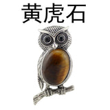 Antique Silver Owl On Branch Natural Gemstone Pendant Oval Chakra Healing Crystal Owl Charm for DIY Necklace Jewelry Making