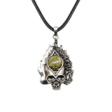 Dark Culture Silver Skull Fire Amulet Necklace • Vintage Biker Flame Skeleton Crystal Holder Pendant • Unisex Hip Hop Streetwear Jewelry
