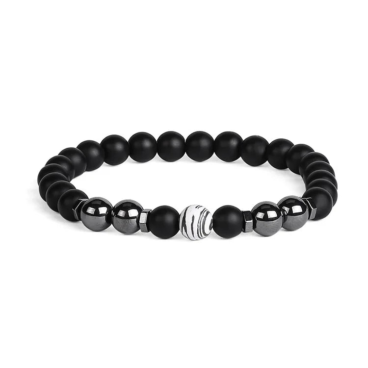 Elastic Bead Bracelet, 8mm Natural Obsidian Hematite Chakra Healing Protection Bracelet Stackable Wrist Jewelry Gift for Him Her