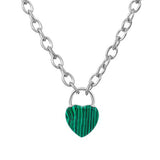 Natural Crystal Heart Lock Pendant Necklace, Gemstone Love Charm with Alloy Chain for Men & Women