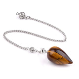 Natural Quartz Crystal Water Drop Pendulum Faceted Teardrop Gemstone Healing Pendulums with Silver Chain for Dowsing Divination Chakra Energy Balancing