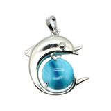 Ocean Serenity: Handcrafted Natural Stone Dolphin Pendant • Healing Crystal Marine Animal Totem • Silver Plated Jewelry Gift