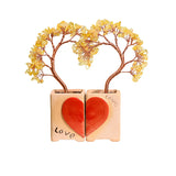 Handmade Heart-Shaped Double Citrine Crystal Tree | Love Theme Feng Shui Copper Wire Gemstone Decor with Ceramic Base for Couple Gifts