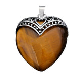 32×38mm Antique Silver Heart Gemstone Pendant | Natural Crystal Retro Love Charm for DIY Jewelry