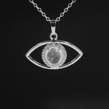 Natural Stone Eye Pendant Necklace Dainty for Girls Women Silver Oval Quartz Crystal Healing Chakra Jewelry