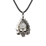 Dark Culture Silver Skull Fire Amulet Necklace • Vintage Biker Flame Skeleton Crystal Holder Pendant • Unisex Hip Hop Streetwear Jewelry