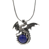 Epic Fantasy Dragon Orb Necklace Set - Punk Rock Biker Winged Dragon Guardian Crystal Pendant with 45cm Snake Chain