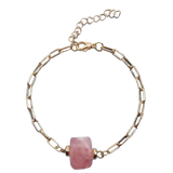 Natural Irregular Gemstone Paperclip Bracelet Adjustable Gold Link Chain with Raw Rose Quartz & Amethyst - Healing Crystal Charm Jewelry for Women & Girls - Gift for Her
