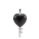 Silver Bezel Heart Natural Stone Key Pendant, Rhinestone Inlaid Chakra Gem Key Charm for DIY Necklace Jewelry Making