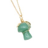 15×20mm Gold Wire-Wrapped Mushroom Crystal Necklace, Natural Gemstone Pendant with Chain