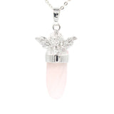 Angel Crystal Bullet Pendant Silver Plated Natural Stone Guardian Angel Charm for Reiki Chakra Necklace Making