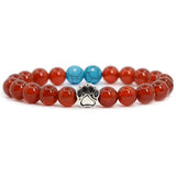 Natural Stone Stretch Beaded Bracelet with Turquoise Accent & Heart Charm Chakra Energy Healing Elastic Bracelet for Women Stacking Jewelry