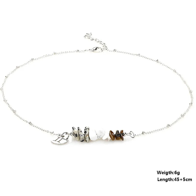 Zodiac Sign Crystal Necklace | Irregular Gravel Stone Pendant with Constellation Card for Women