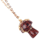 15×20mm Gold Wire-Wrapped Mushroom Crystal Necklace, Natural Gemstone Pendant with Chain