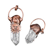 35-65mm Antique Copper Sun Face Clear Quartz Tower Pendant Necklace | Vintage Crystal Jewelry for Men & Women