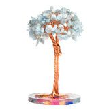 Handmade Natural Crystal Agate Tree Resin Base Figurine Engraving Rose Quartz Small Home Ornament Good Luck Love Christmas