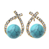 Natural Gemstone Crystal Stud Earrings 18K Gold Plated Cross Hoop Drop Earrings with Zirconia Minimalist Elegant Korean Style Crystal Jewelry