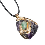 Wholesale Super Large Raw Crystal Pendant | Gold Wrapped Irregular Stone Necklace with Multi-Color Gem Accent
