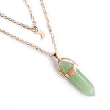 Layered Moon Choker Hexagonal Crystal Point Pendant Necklace, Natural Healing Gemstone Gold Plated Chain for Women
