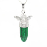Angel Crystal Bullet Pendant Silver Plated Natural Stone Guardian Angel Charm for Reiki Chakra Necklace Making