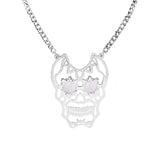 Gemstone Eye Hollowed Skull Pendant Stainless Steel Necklace 50CM Chain  Men & Women