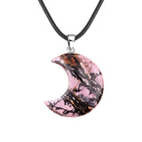 Natural Crescent Moon Necklace - Healing Crystal Moon Pendant with Black Leather Cord - Spiritual Reiki Jewelry for Women & Men