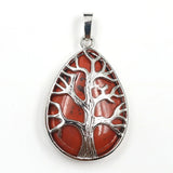 Teardrop Tree of Life Crystal Pendant Necklace Multi Color Natural Gemstone Silver Plated Healing Stone Charm Jewelry for Women Gift